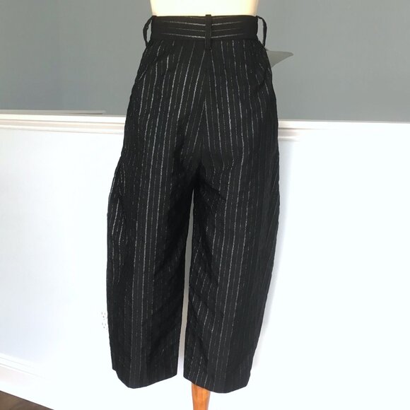 Marc Jacobs Black Wide Leg Pants 4 2 0 XS Barrel High Rise Striped Pleated - Picture 4 of 14